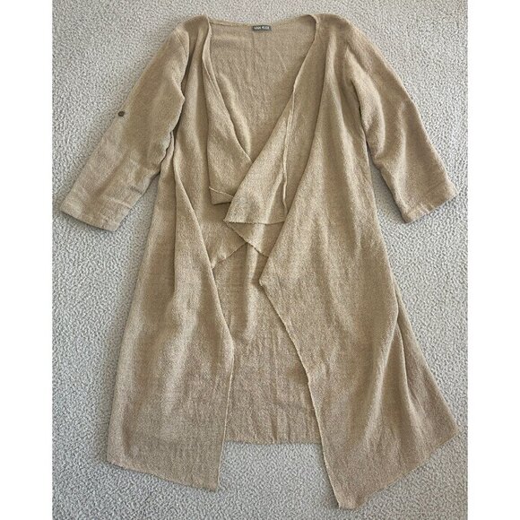 Van Klee Linen Duster Cardigan Draped Lagenlook Boho Coastal Roll Up - Picture 1 of 16